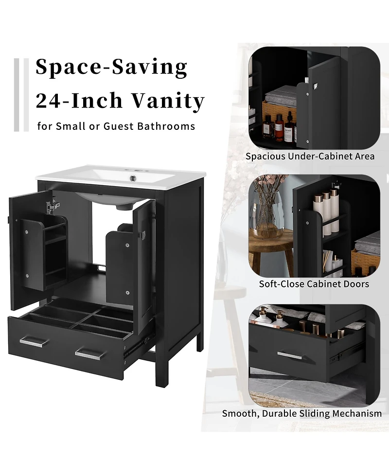 Cesicia 24 in. Bathroom Vanity with Integrated Undermount Basin and Soft-close 2 Doors, 1 Drawer Versatile Storage Solutions