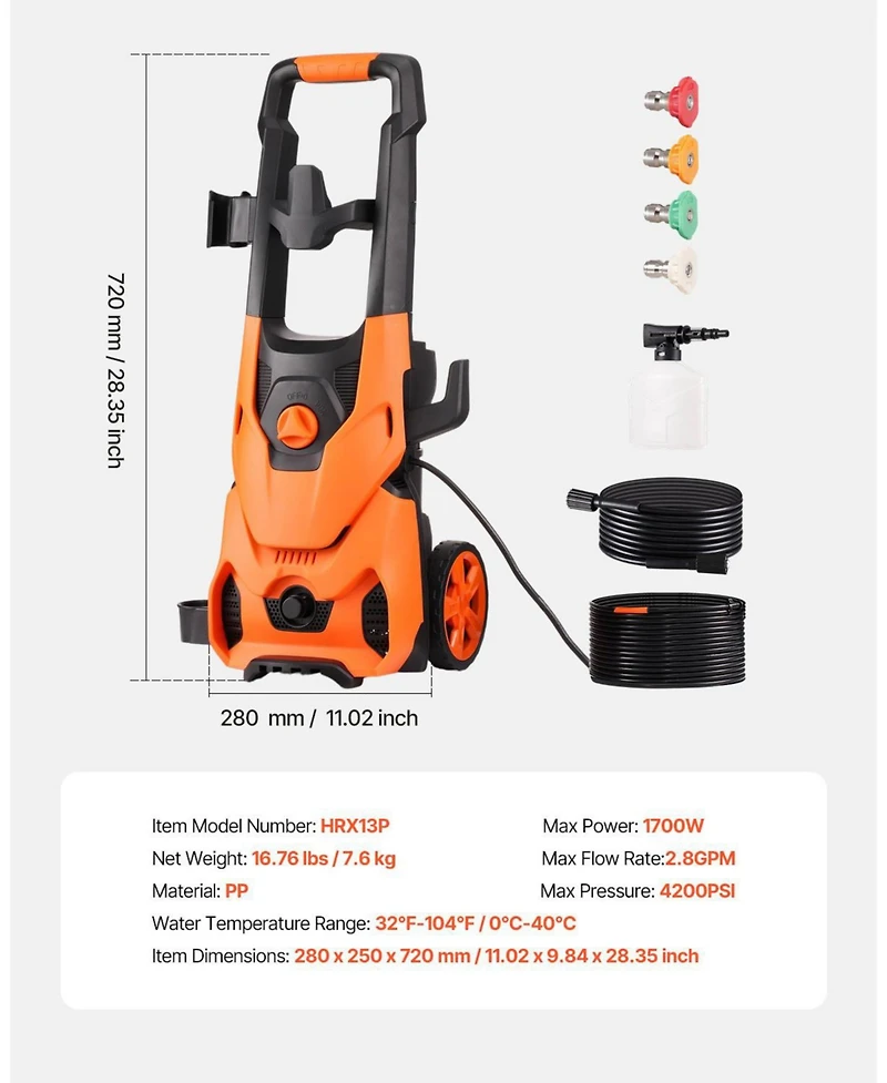 Mecale Electric Pressure Washer, 4200 Psi Max, 2.8 Gpm, 4 Quick-Connect Nozzles, Foam Cannon, High Power Cleaning Machine