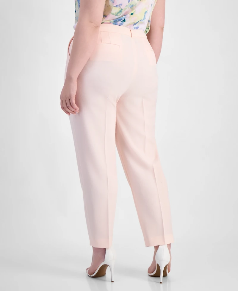 Tahari Asl Plus Classic Press-Pleat Straight-Leg Pants