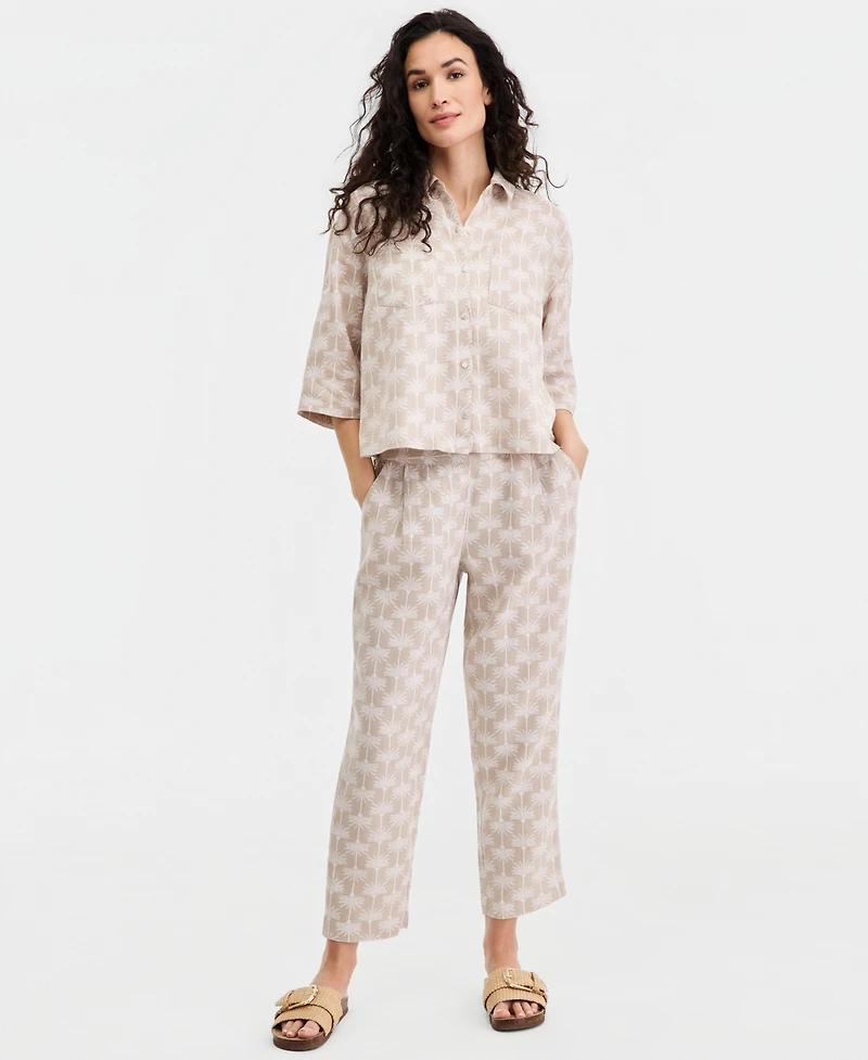 Charter Club Women's 100% Linen Pleated-Front Tapered Pants, Macy's Exclusive