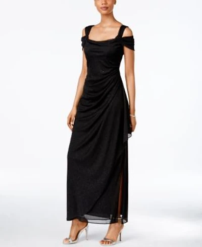 Cold Shoulder Draped Metallic Gown 4p 18