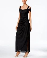 Cold Shoulder Draped Metallic Gown 4p 18