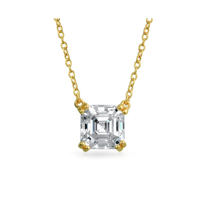 Bling Jewelry 4CT Solitaire Cz Asscher Cut Stud Earrings Pendant Gold Plated Silver Set