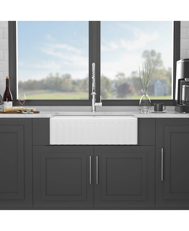 Flynama huluwat 33x20x10inch White Farmhouse Sink Ceramic Porcelain Double Bowl Reversible Design