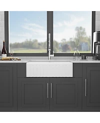 Flynama huluwat 33x20x10inch White Farmhouse Sink Ceramic Porcelain Double Bowl Reversible Design