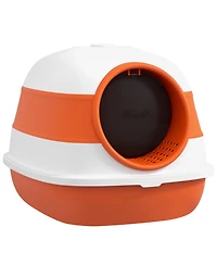 Aostirmotor Foldable Two-Way Entry Cat Litter Box with Lid & High Sides, Includes Air Freshener