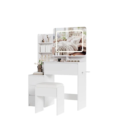 gaomon Vanity Set with Mirror and Adjustable Lights, Makeup Table Built-in Charging Station, Desk 4 Drawers,