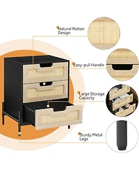 Gaomon Rattan Nightstand with 3 Drawers, Storage Night Table, Bedside Cabinet with Shelves for Bedroom, Living Room