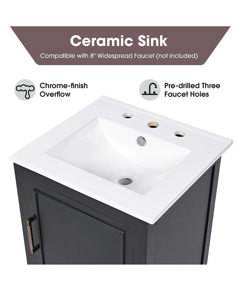 Cesicia 20 in. Bathroom Vanity Cabinet with Sink, Door Shelf Storage and Adjustable Foot Pads, A Drawer