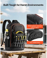 Mecale Tool Backpack with Tools, 65 Pockets, Heavy-Duty Tool Organizer with Laptop Compartment & Molded Base, Jobsite Backpack