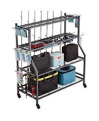 Mecale Fishing Rod Holder, 15-Rod Mobile Pole Rack Cart with Wheels for Garage or Home Fishing Gear Storage