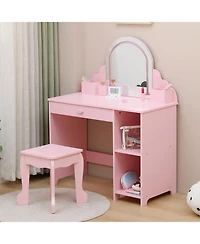 gaomon Kids Vanity with Lighted Mirror & Stool, Little Girls Vanity with Adjustable Led Light