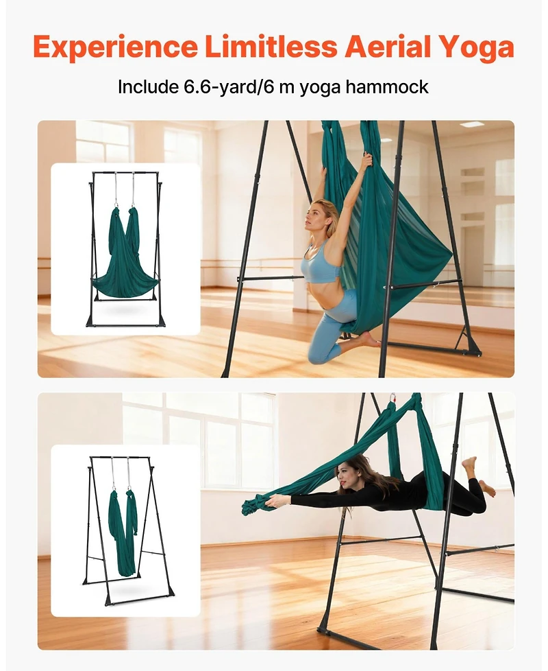 Mecale Yoga Swing Stand Frame with Hammock, 440.9 lb Capacity, Triangular Aerial Rig with Eva Foam, 4-Level Horizontal & 6-Level Vertical