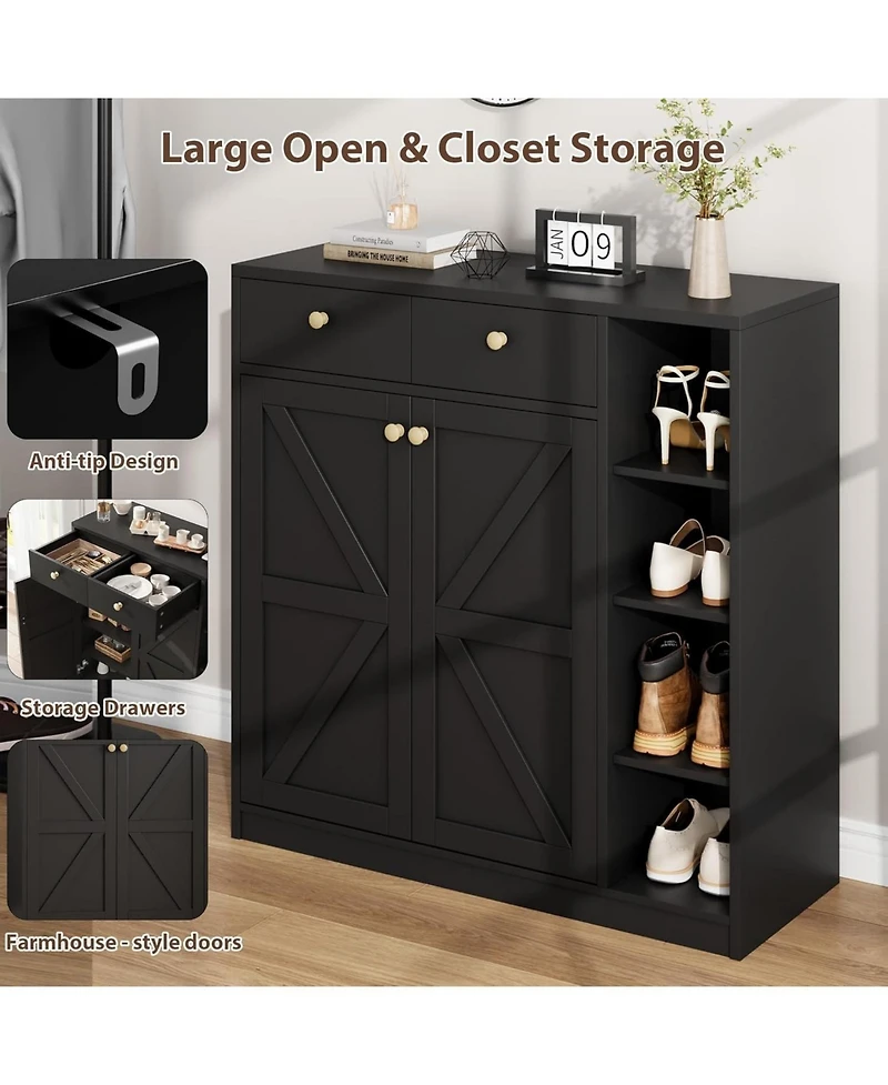 gaomon Shoe Storage Cabinet with Doors and Drawers, 42'' Tall Modern 3 Adjustable Shelves Stable Base