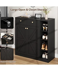 gaomon Shoe Storage Cabinet with Doors and Drawers, 42'' Tall Modern 3 Adjustable Shelves Stable Base