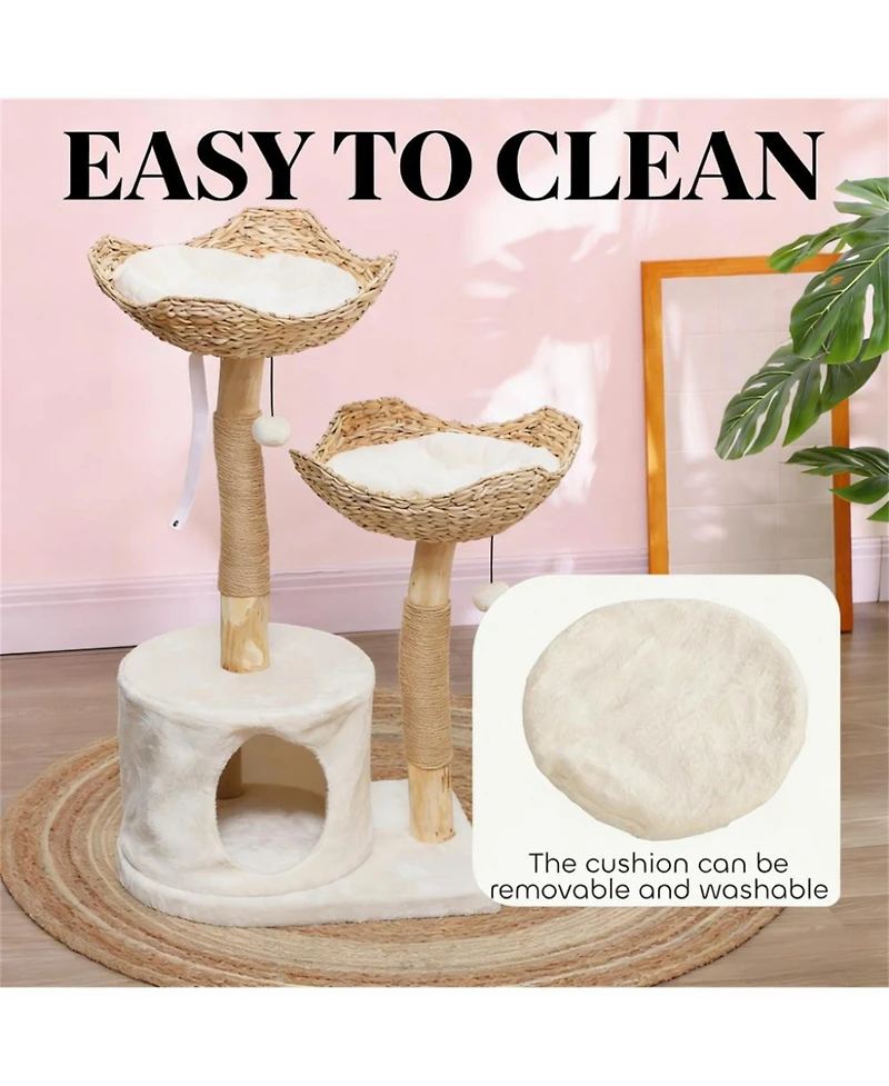Aostirmotor 37.4 in. Cat Tree with Scratching Post in Cream White