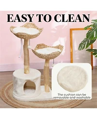 Aostirmotor 37.4 in. Cat Tree with Scratching Post in Cream White