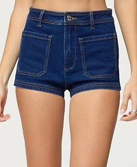 Edikted Women's Saren High Rise Denim Micro Shorts