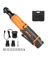 Mecale Cordless Ratchet Wrench Set, 3/8" Drive, 240 Rpm, 33 ft-lbs Torque, 2 x 2.0Ah Batteries, Charger, Sockets, Adapter, Extension