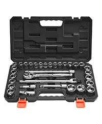 Mecale 33-Piece 1/2" Drive Socket & Ratchet Set, Sae & Metric, Extension Bar, Storage Case, Cr-v Alloy Steel
