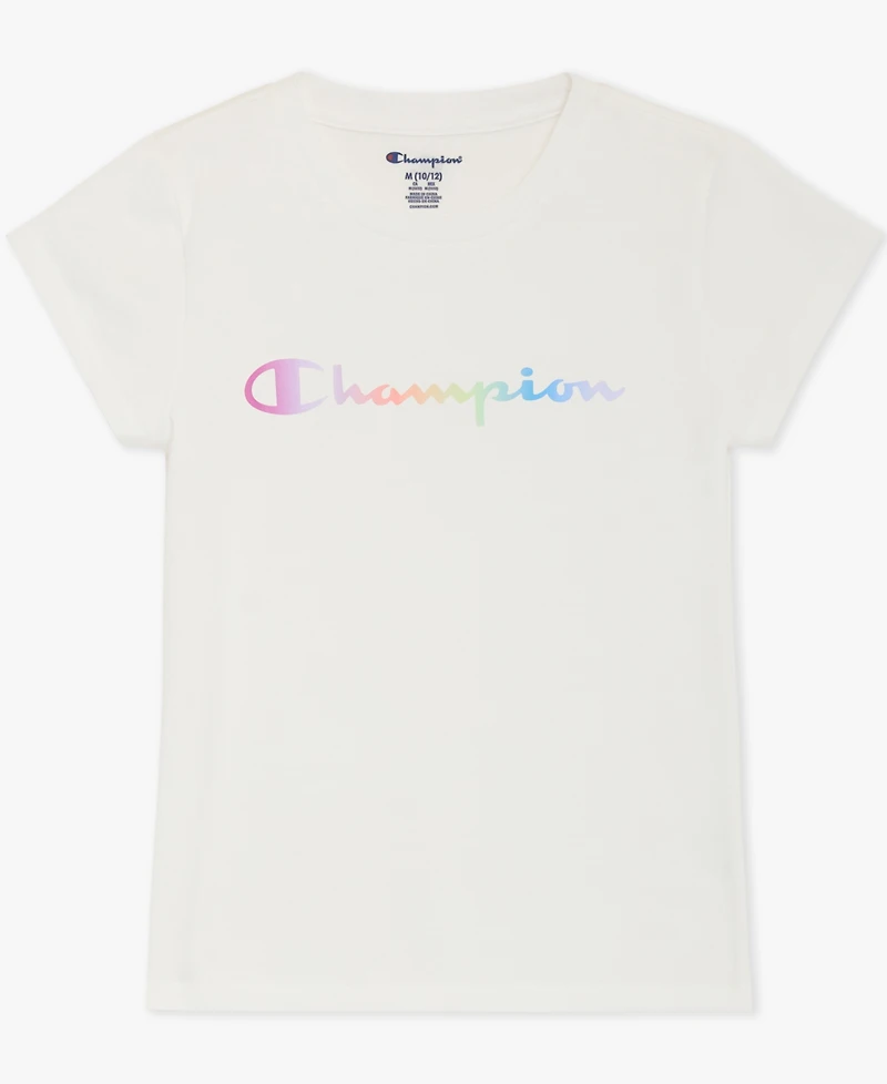 Champion Girls' 7-16 Crewneck Rainbow Logo Graphic T-Shirt