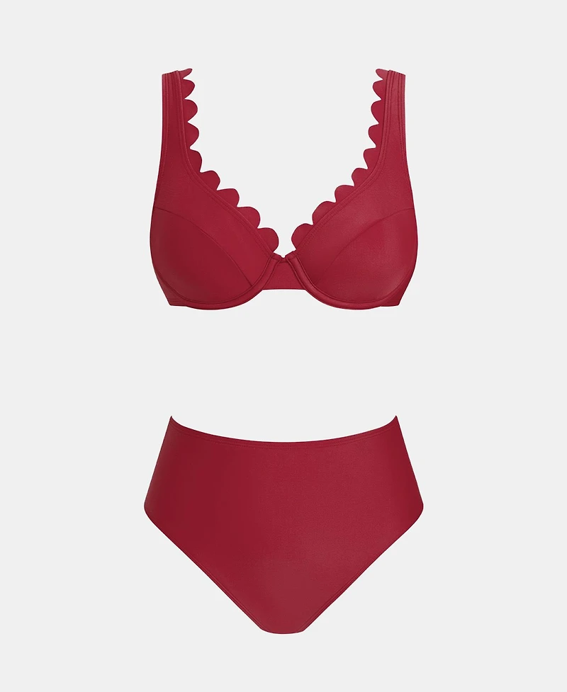 Cupshe Women's V-Neck Underwire High-Waist Bikini Set with Adjustable Wide Straps