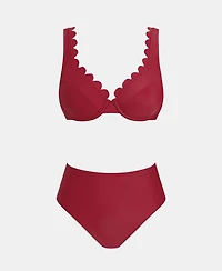 Cupshe Women's V-Neck Underwire High-Waist Bikini Set with Adjustable Wide Straps