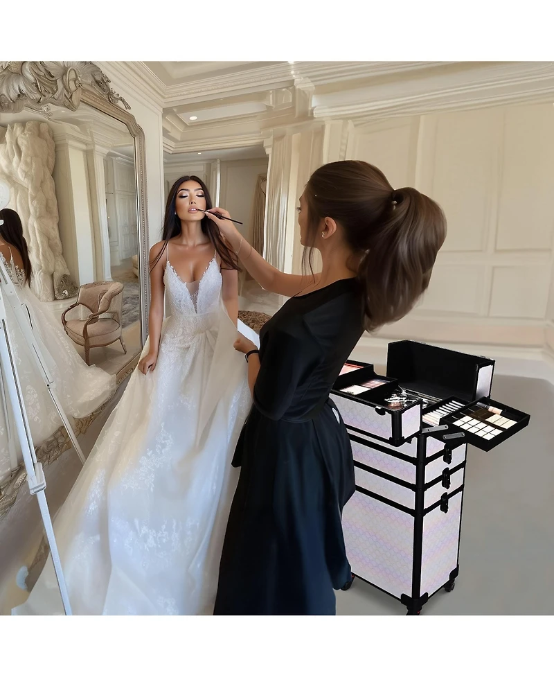 Byootique Rolling Makeup Train Case w/ Cube Case Cosmetic Organizer ForgetMeNot