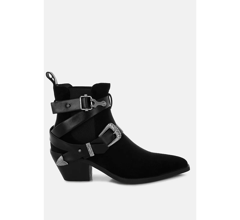 London Rag Womens Raveta Microfiber Buckle Strap Western Boots