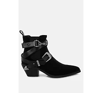 London Rag Womens Raveta Microfiber Buckle Strap Western Boots