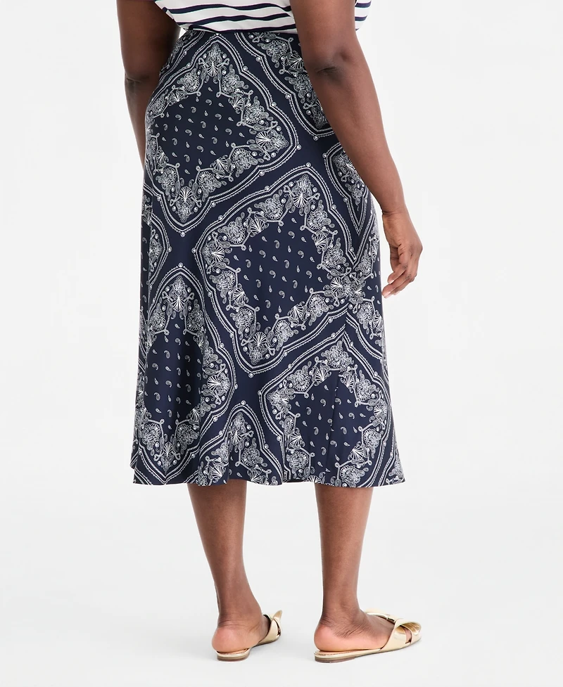 On 34th Trendy Plus Brittany Bandana Print Pull-On Midi Slip Skirt, Macy's Exclusive