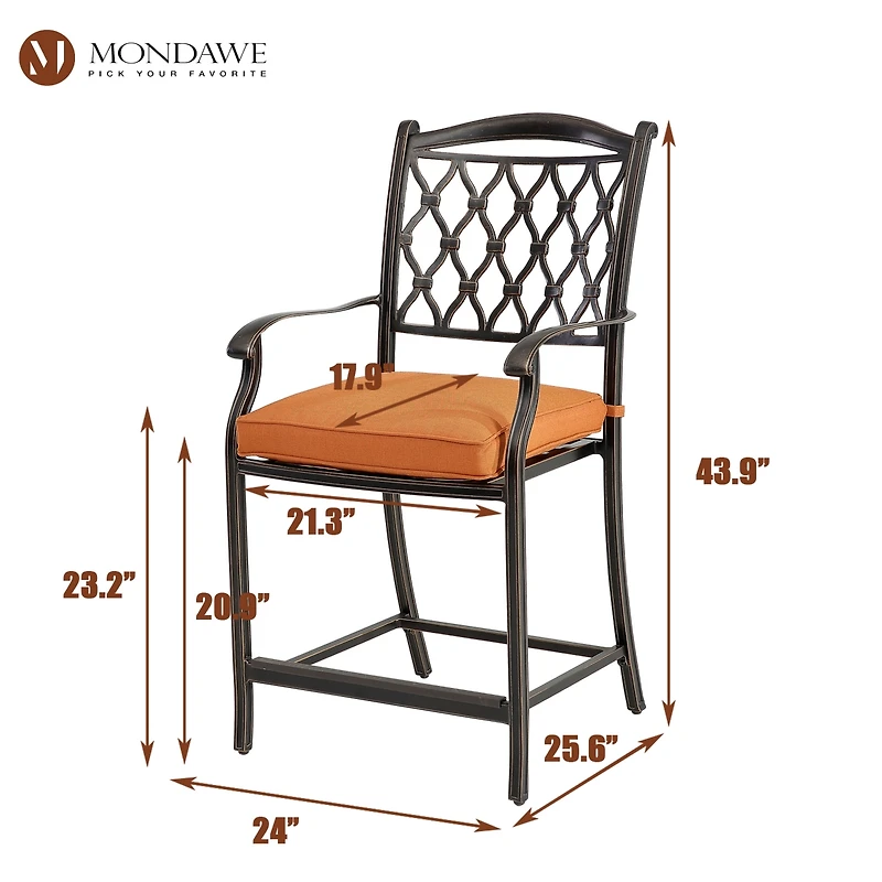 Mondawe 6-Piece Outdoor Patio Bar Stool Set with High Backrests and Orange Cushions