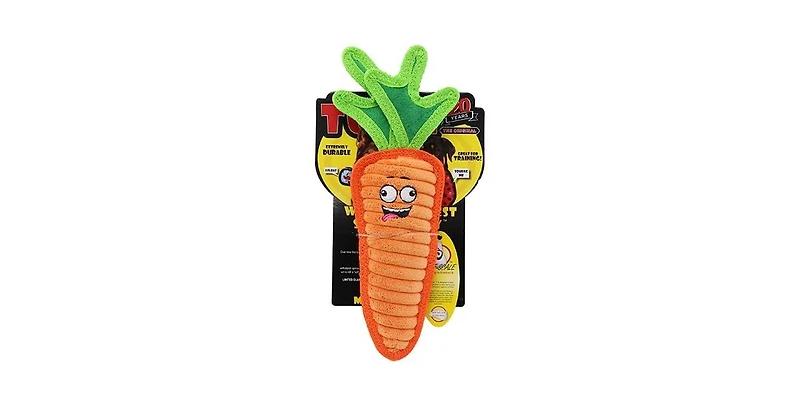 Tuffy Funny Food Carrot, Durable Plush Squeaky Dog Toy