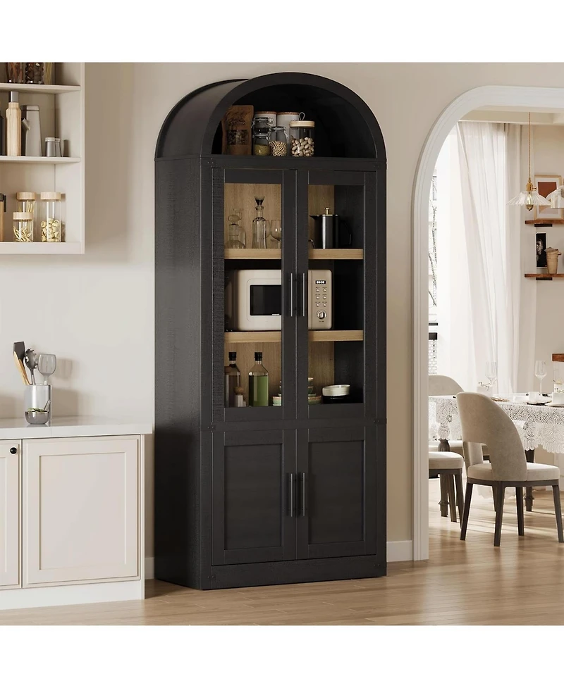 gaomon Arched Storage Bookcase, 6-Tier Modern Wooden Shelving with Doors for Living Room