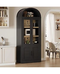 gaomon Arched Storage Bookcase, 6-Tier Modern Wooden Shelving with Doors for Living Room