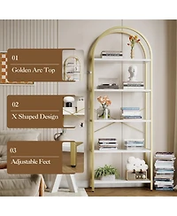 gaomon Set of 2 Modern Arched Bookcases, 5-Tier Metal Frame Shelves with Marble Finish for Living Room & Office