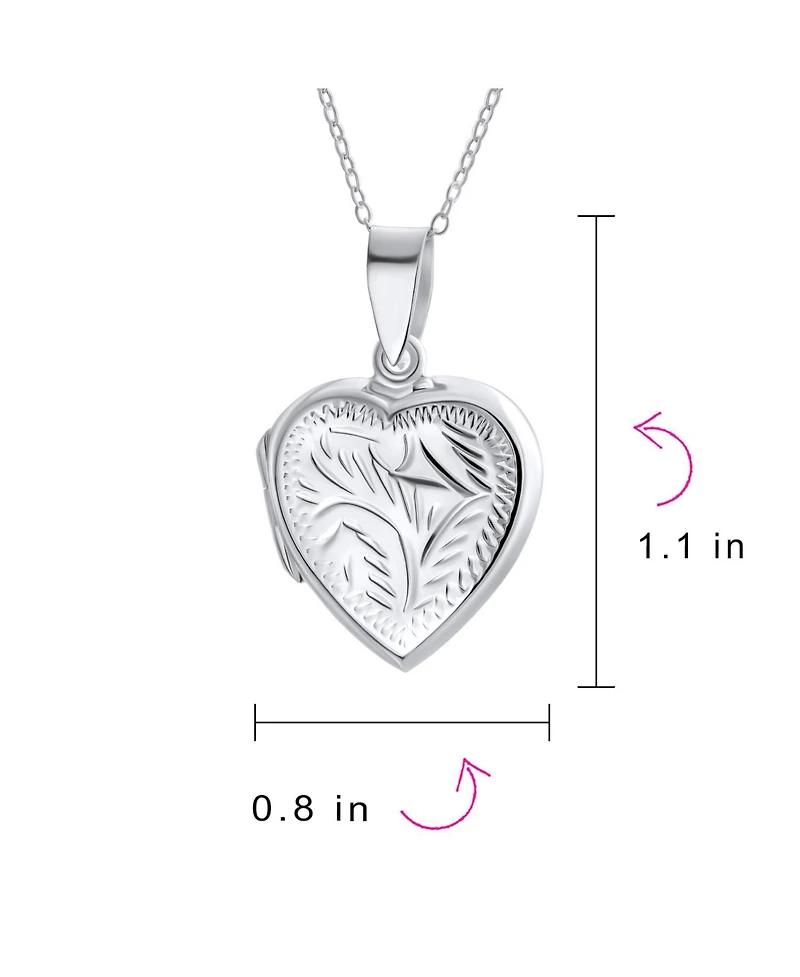 Bling Jewelry Keepsake Leaf Design Heart Locket Necklace Pendant .925 Silver