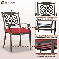 Mondawe 4-Piece Patio Dining Chair Set with Decorative Backrests and Red Cushions