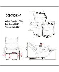 Clihome 360 Swivel Recliner Chair, Manual Rocker with Extendable Footrest & Side Pockets