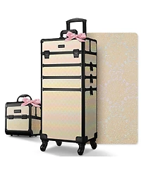 Byootique Rolling Makeup Train Case w/ Cube Case Cosmetic Organizer Travel