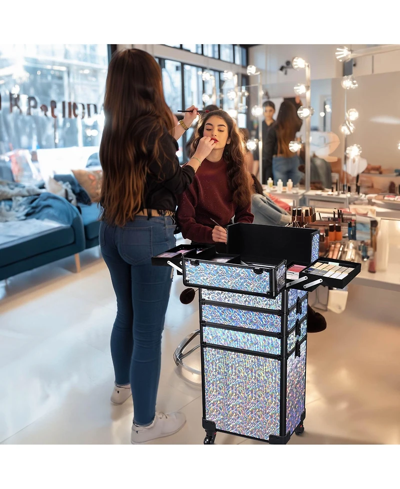 Byootique Makeup Train Case Kit with Cube Case Cosmetic Organizer Mermaid Silver