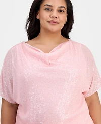 Anne Klein Plus Cowl-Neck Sequinned Top