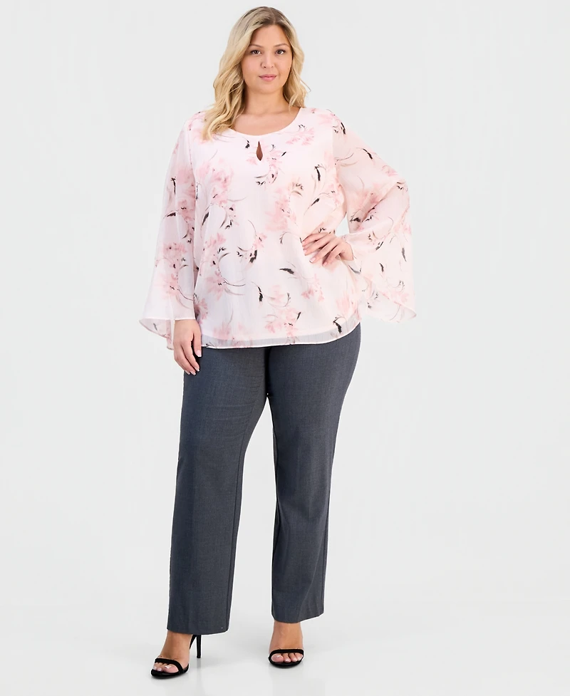 Anne Klein Plus Keyhole-Front Printed Blouse