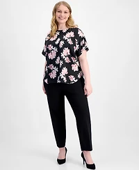 Anne Klein Plus Printed Satin Short-Sleeve Top