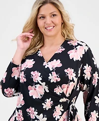 Anne Klein Plus Printed Knit Side-Tie Wrap Top