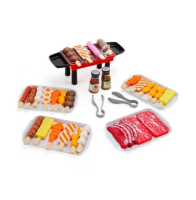 Bruce & Shark 36-Piece Kids Bbq Grill Playset, Pretend Play Toy with Realistic Food & Tools