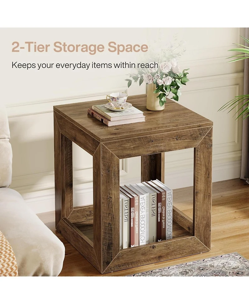 Tribesigns 20" Rustic Farmhouse End Table with Storage Shelf for Bedroom or Living Room