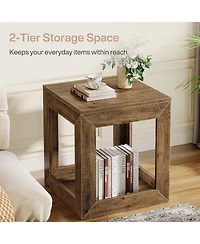 Tribesigns 20" Rustic Farmhouse End Table with Storage Shelf for Bedroom or Living Room