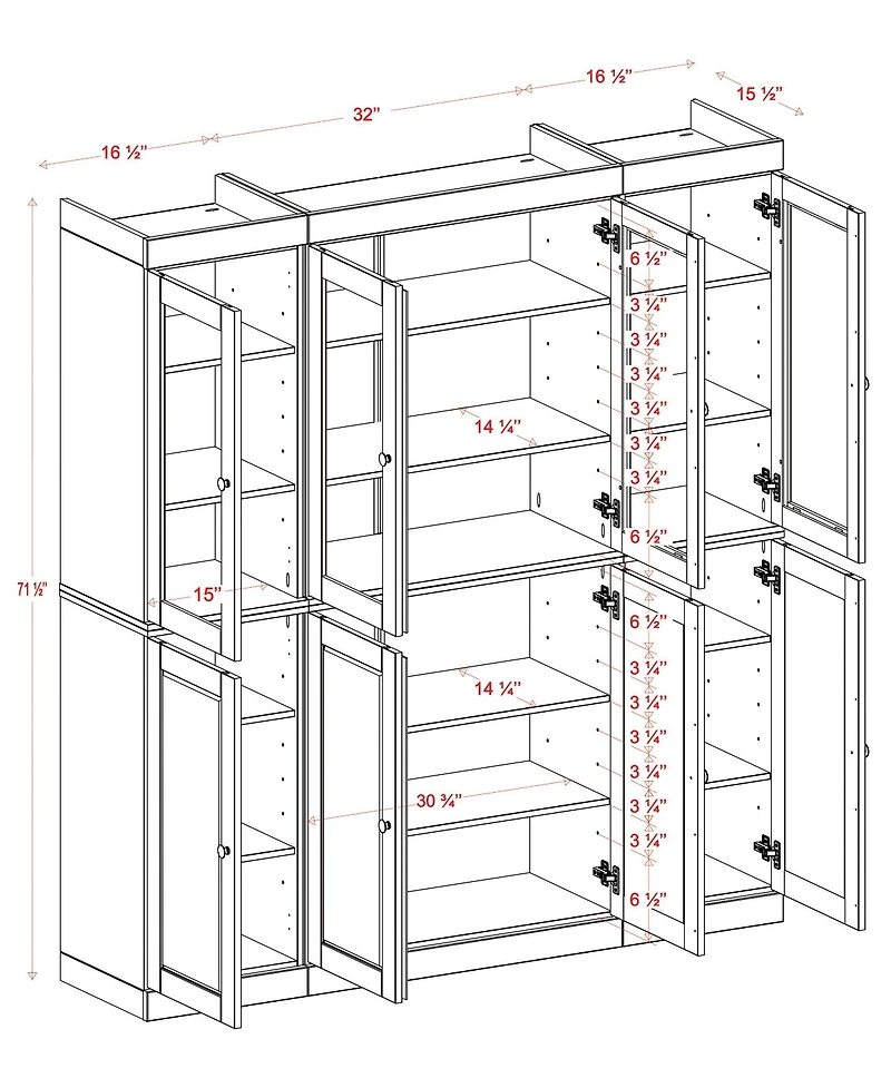Palace Imports 100% Solid Wood 65" Pantry China Cabinet with Clear Glass, Shaker Doors & Adjustable Shelves