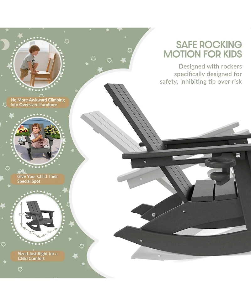 WestinTrends Outdoor Hdpe Plastic Preschool Toddler Modern Adirondack Rocking Chairs Set of 2